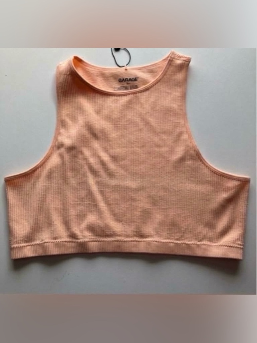 Garage Women Top Minimalist Peach Sia Seamless High Neck Ribbed Crop Tank L NWT